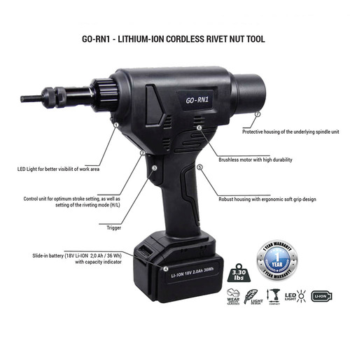 2277030010 GO-RN1 LITHIUM-ION CORDLESS RIVET NUT TOOL